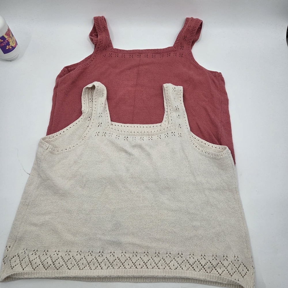 LOT 2 Lands' End Women's 2X Pointelle Square Neck Tank Sweaters Pink Ivory - Picture 6 of 6